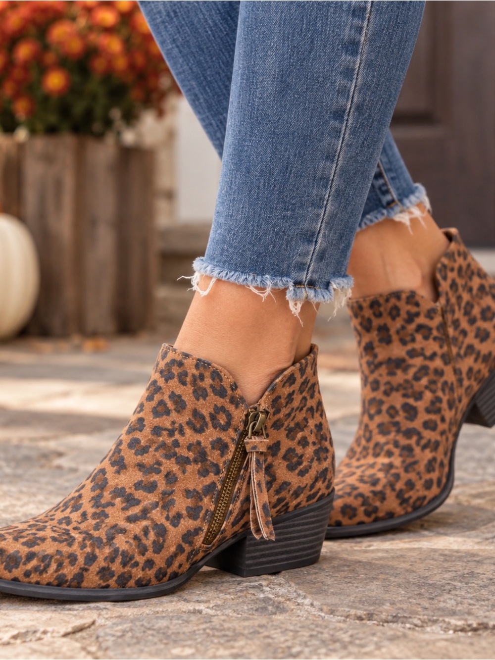 Esprit Leopard Print Ankle Booties - Brown/Black